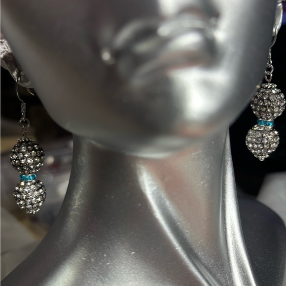 Bling Hand crafted Rhinestone crystal balls & aqua blue rhinestone spacers 2 in - Picture 1 of 6